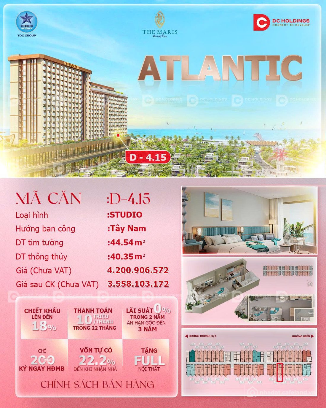 Bán căn hộ chung cư: Bán Căn Studio Atlantic (The Maris) 45m², View Biển Trực Di