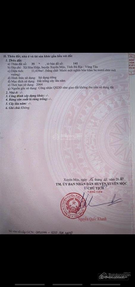 Bán đất thổ cư: Chính chủ bán gấp 12.000m2 đất tại hòa hiệp xuyên mộc, bà rịa vũ