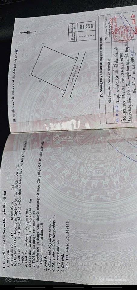 Bán đất thổ cư: Bán đất đẹp1.342m2, hoà hiệp, xuyên mộc giá chỉ 3.9 tỷ