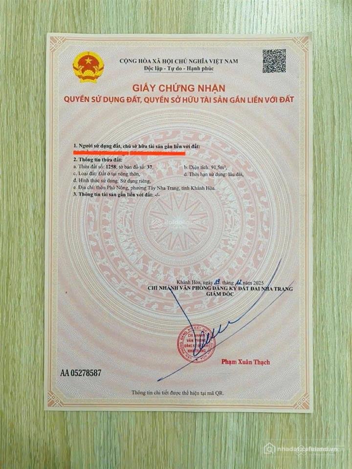 Bán đất thổ cư: Bán đất sát khu đô thị vĩnh điềm trung, 3,5 tỷ, 91,5m2, mặt tiền