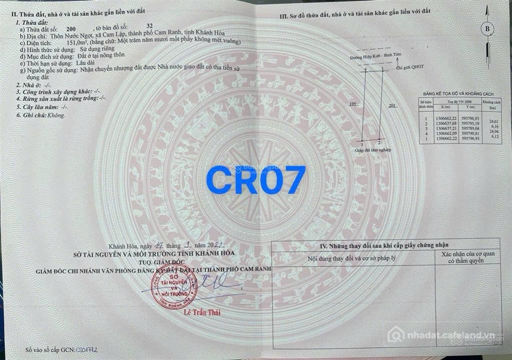 Bán đất thổ cư: Sở hữu 151m2 liền kề khu đô thị vinhomes cam ranh