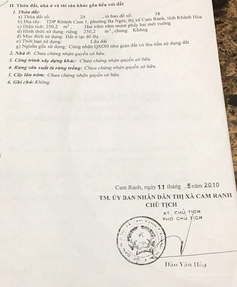 Bán đất thổ cư: TDP KHÁNH CAM 1 ,Thuộc phường Ba Ngòi, Thành Phố Cam Ranh, Khánh