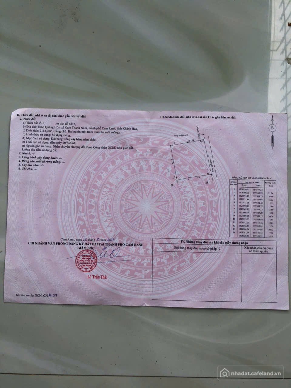 Bán đất thổ cư: CAM RANH -- 2113 M2 -- 47M MẶT TIỀN BÊ TÔNG-- GIÁ CHỈ 37 TRIỆU.M