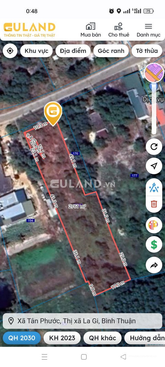 Bán đất thổ cư: Bán đất sào sẵn thổ cư tại đường Lý Nam Đế, thị xã Lagi, Bình Th