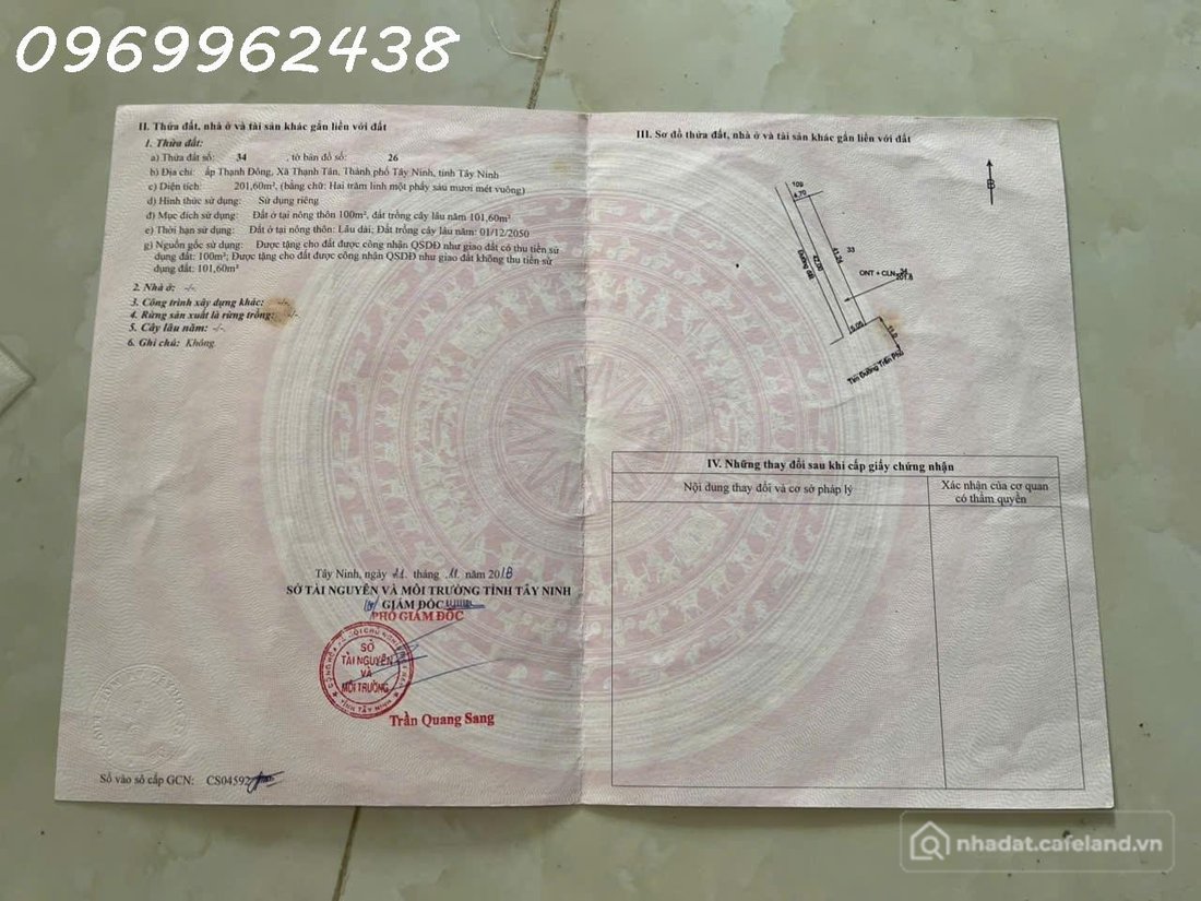 Bán đất thổ cư: Siêu phẩm đất mặt tiền đường Trần Phú, Thạnh Tân, TP. Tây Ninh, 