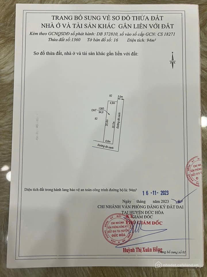 Bán đất thổ cư: CẦN BÁN GẤP LÔ ĐẤT 94,3M2 - KẾ BÊN KHU CÔNG NGHIỆP TÂN ĐỨC - ALO