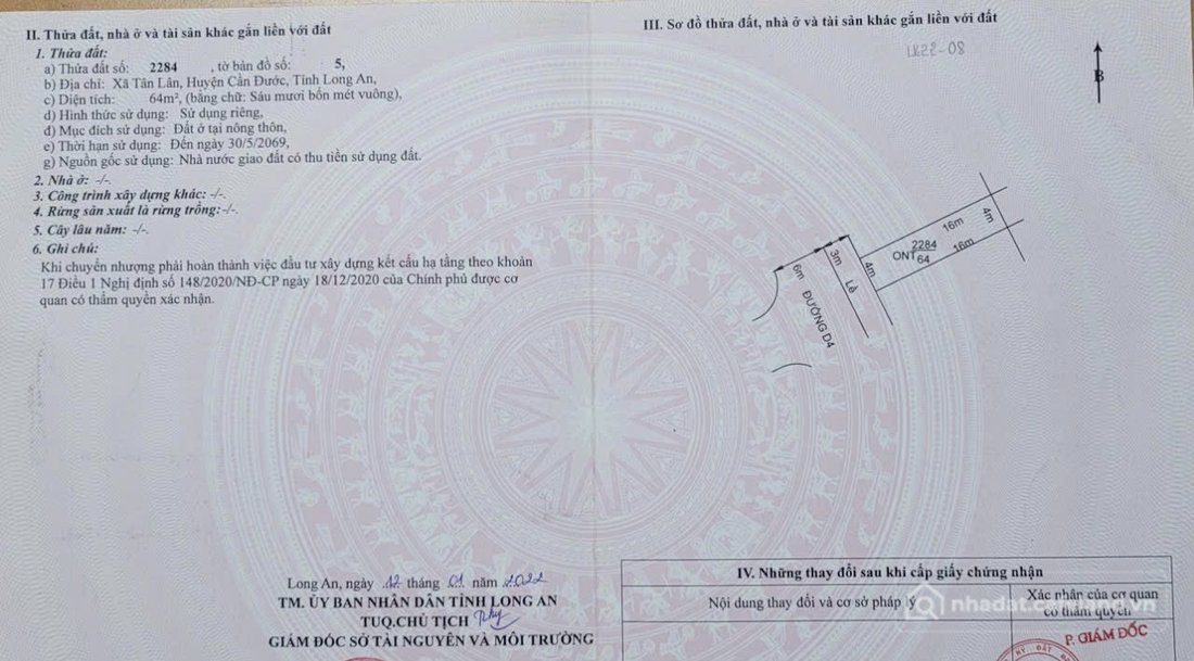 Bán đất thổ cư: Nền thổ cư 64m2 KDC Tân Lân Residence, Cần Đước, Long An, giá 96