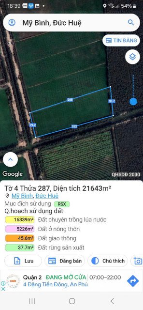 Bán đất thổ cư: 4,2 ha đất nông nghiệp ấp 1, xã Mỹ Bình, Đức Huệ, Long An giá 8,