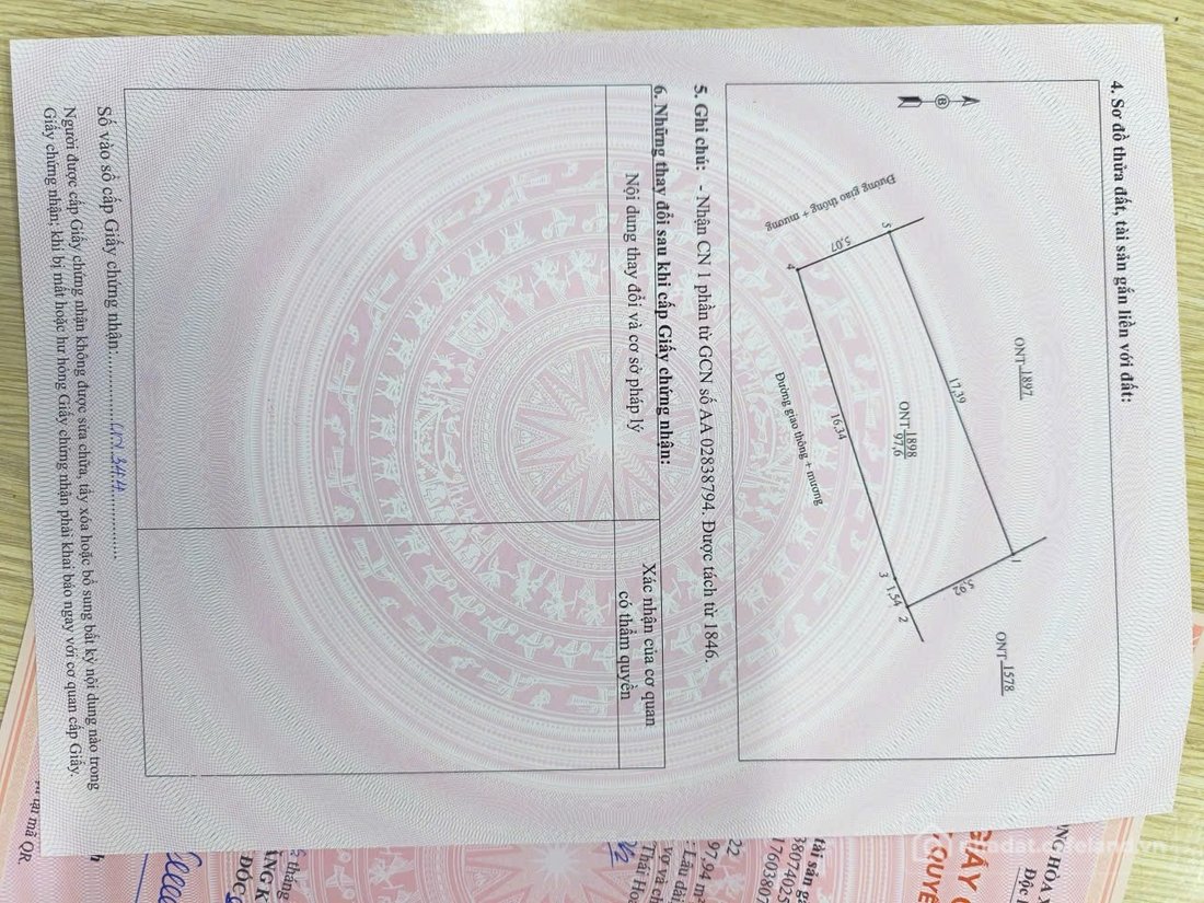 Bán đất thổ cư: Chính chủ gửi bán lô đất 2 mặt tiền ngay đối diện nhà văn hoá Th