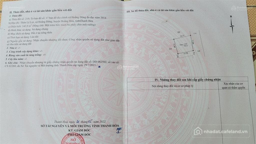 Bán đất thổ cư: Chính chủ bán lô góc mặt đường ngọc đông sát ubnd xã hoằng đông 