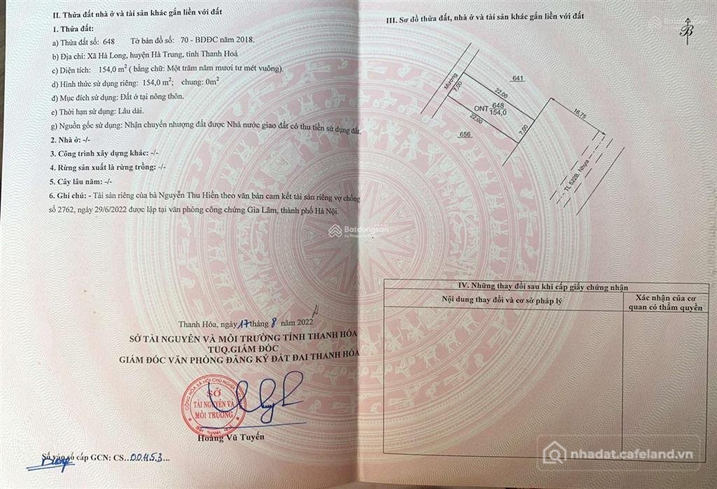 Bán đất thổ cư: Gia đình bán lô đất đẹp nhất tt. hà long trục chính 522b vị trí 