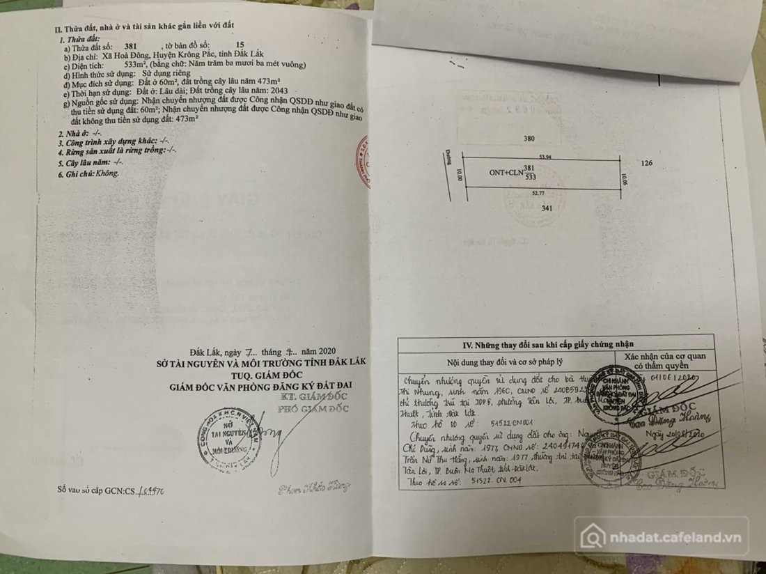 Bán đất thổ cư: Bán đất 533m² ngang 10m giá 1.45 tỷ tại Xã Hòa Đông Huyện Krông 