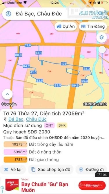 Bán đất thổ cư: BÁN 2.7 HEC MT NHỰA QUẢNG PHÚ TÂN AN, ĐÁ BẠC CHÂU ĐỨC, BRVT, ĐƯỜ
