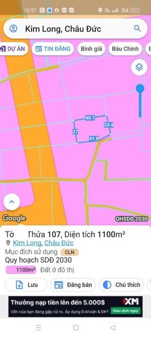 Bán đất thổ cư: BÁN 1100M2 ĐẤT TRỒNG TIÊU TẠI THI TRẤN KIM LONG, CHÂU ĐỨC, SAT N