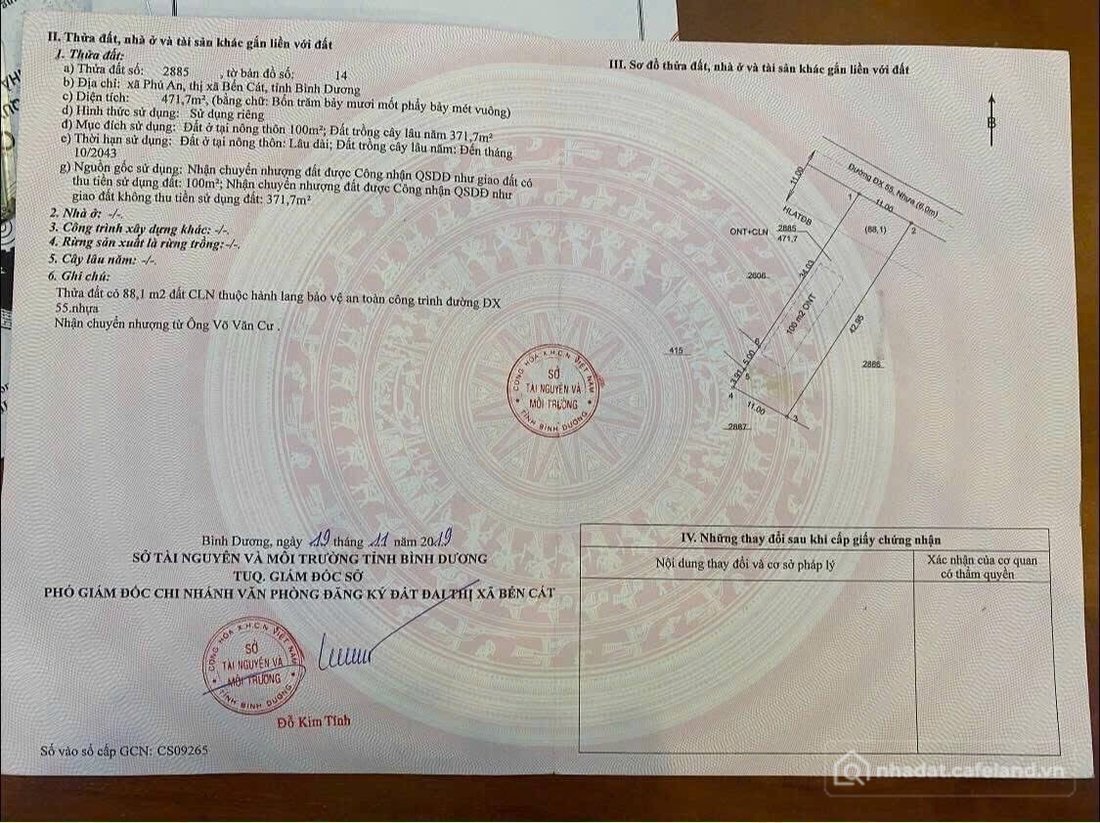 Bán đất thổ cư: Bán đất Phú An Bến Cát 11x43 giá 3ty290