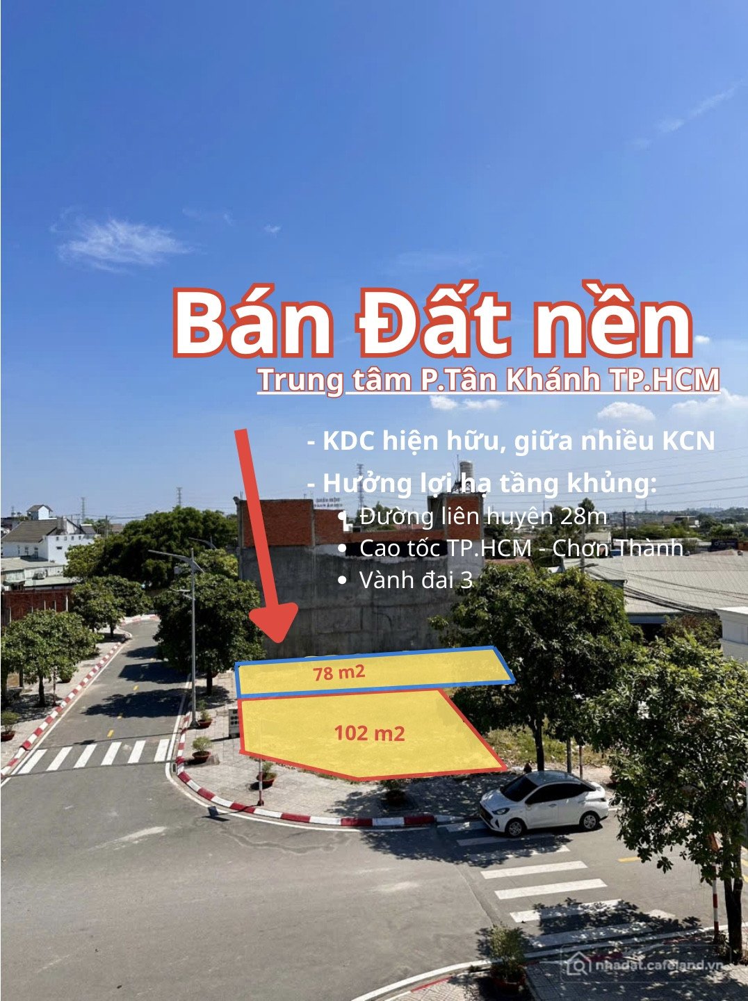 Bán đất thổ cư: Bán Đất Nền Kinh Doanh 2 mặt tiền - Ngã 5 đường lớn DT743 P. Tân