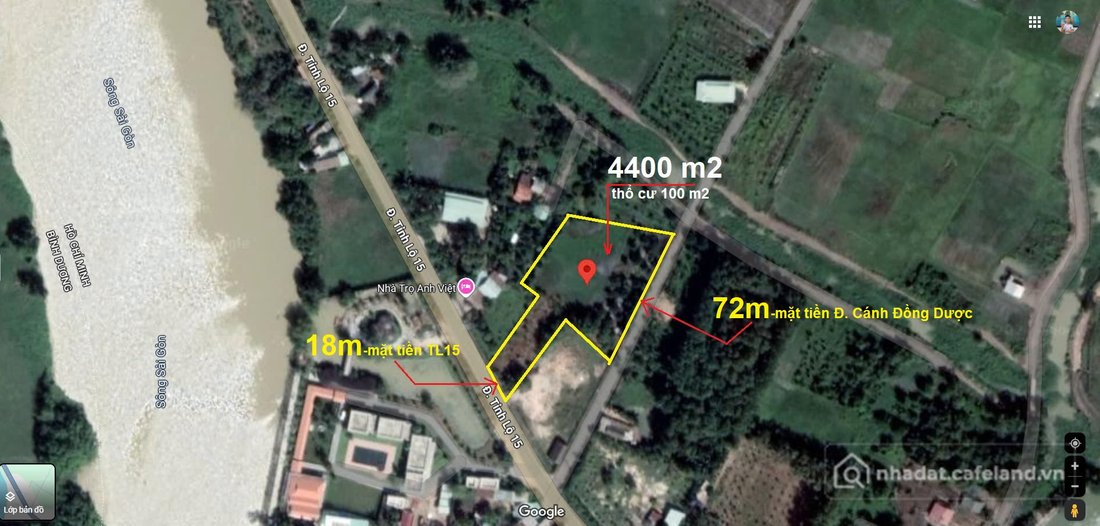 Bán đất thổ cư: Bán đất 2 mặt tiền, MT chính TL15, Phú Mỹ Hưng, Củ Chi, 4400m2 g