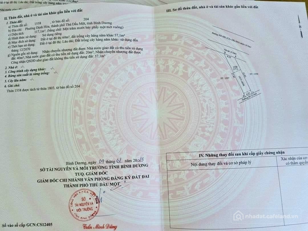 Bán đất thổ cư: Mt Dx082 (Cây Dầu Đôi) Định Hoà gần bên Mỹ Phước - Tân Vạn đườn