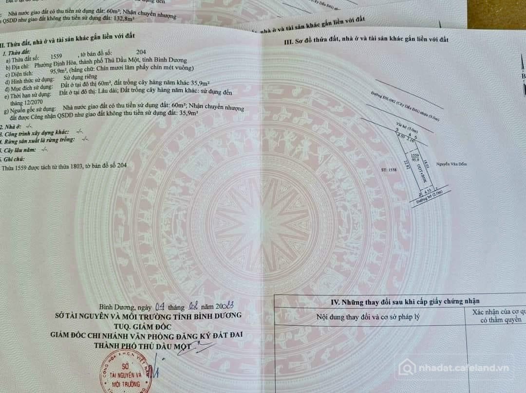 Bán đất thổ cư: Mt Dx082 (Cây Dầu Đôi) Định Hoà gần bên Mỹ Phước-Tân Vạn đường 