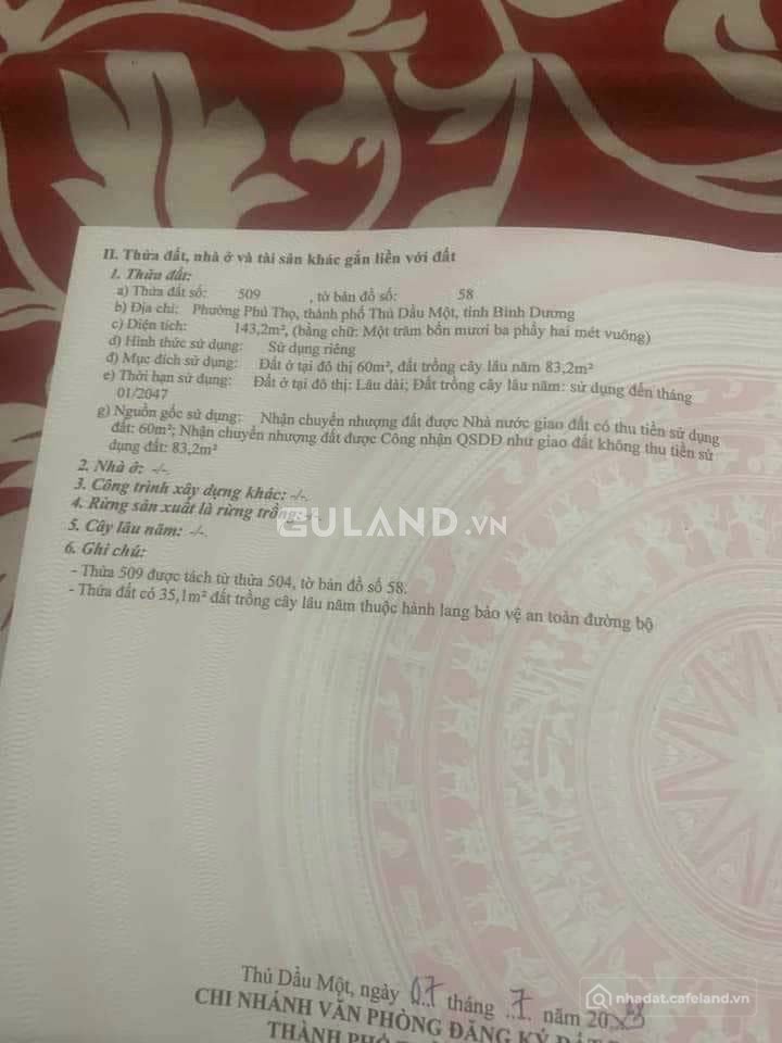 Bán đất thổ cư: Đất phú thọ rất đông dân cư đường bê tông 5m TP Thủ Dầu Một - Bì