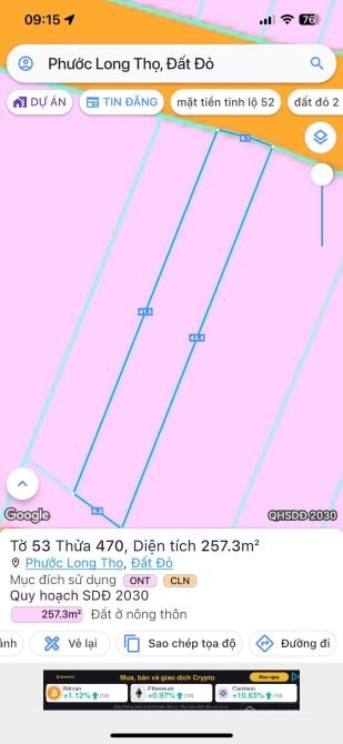 Bán đất thổ cư: 257M2 ĐỐI DIỆN CỔNG CHÍNH KHU CÔNG NGHIỆP ĐẤT ĐỎ XÃ PHƯỚC LONG T