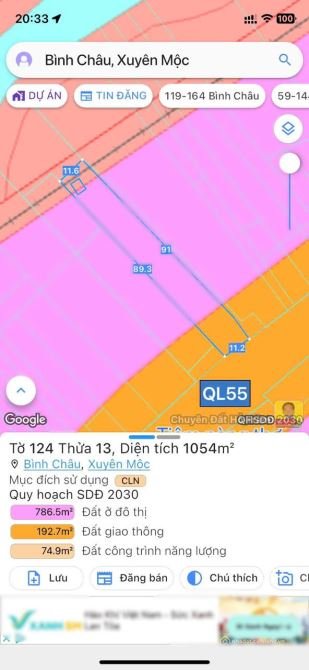 Bán đất thổ cư: Bán đất Bình Châu Xuyên Mộc 1050m² có 300m² thổ cư ONT – sổ hồng