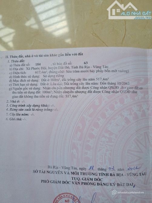 Bán đất thổ cư: BÁN GẤP LÔ ĐẤT NGAY MẶT TIỀN PHƯỚC HỘI - LỘC AN GIÁ 1 TỶ 7 DIỆN 