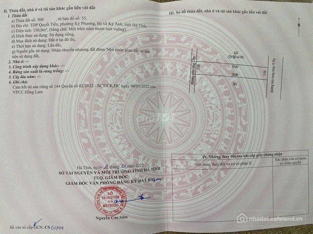 Bán đất thổ cư: BÁN 150m2 ĐẤT ODT SỔHỒNG NGAY ĐƯỜNG TRÁNH MẶT TIỀN QL1A-KỲ ANH-H