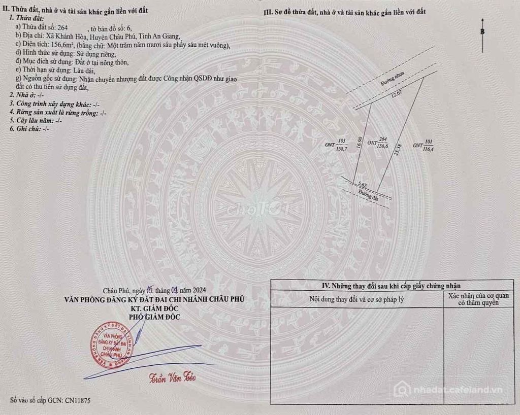 Bán đất thổ cư: Nền thổ cư 100% tại chợ Vườn Xoài, Khánh Hoà - Châu Phú - An Gia