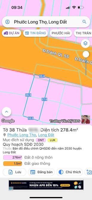 Bán đất thổ cư: 2 LÔ LIÊN KỀ MẶT TIỀN TRÁNH QUỐC LỘ 55 - NGAY KHU CÔNG NGHIỆP ĐẤ