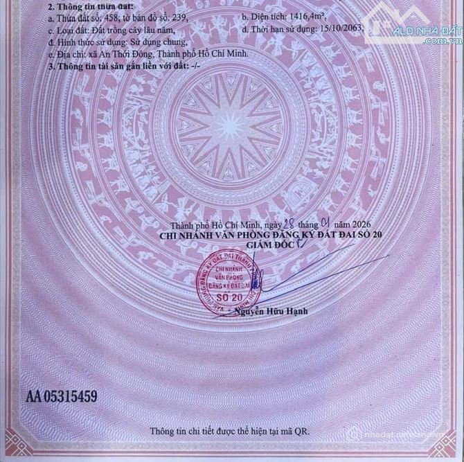 Bán đất thổ cư: Cần bán đất đường xe hơi Lý Nhơn, X. An Thới Đông, Cần Giờ 2tỷ