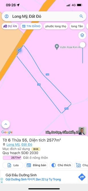 Bán đất thổ cư: LONG MỸ PHƯỚC HẢI SÁT NÚI MINH DẠM DT 2577 m 22 x 128 m đã có sẵ