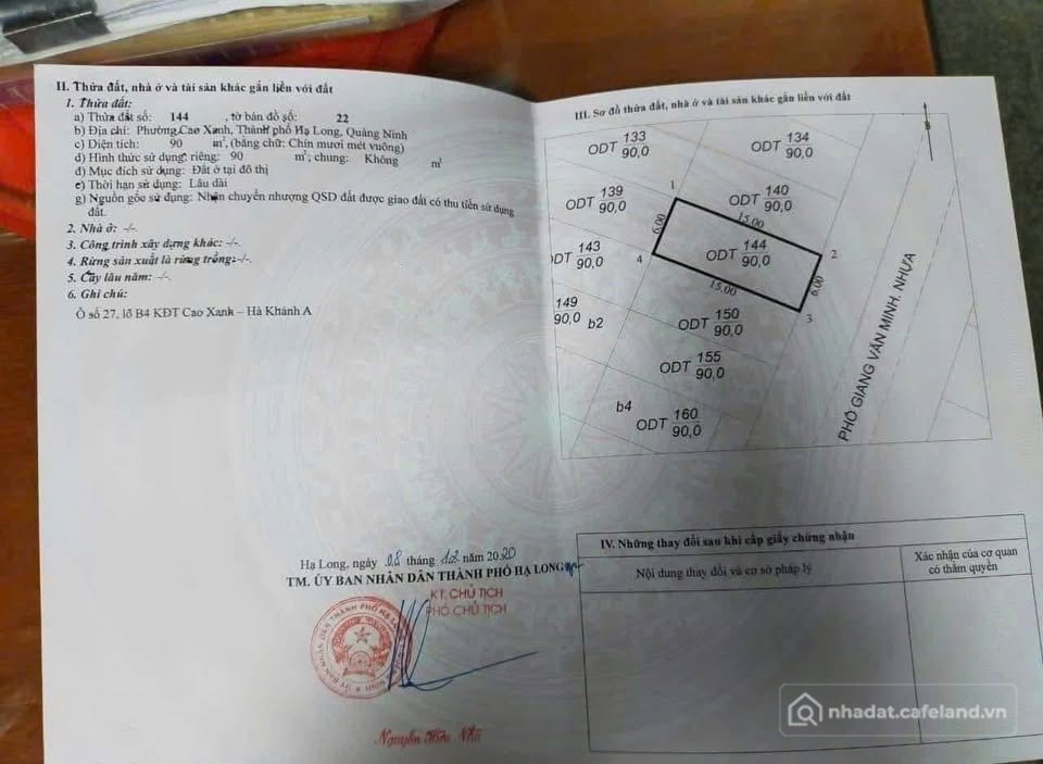 Bán đất thổ cư: Đất vàng Cao Xanh - Hà Khánh A - Mặt tiền 6m, hướng Đông Nam, đầ