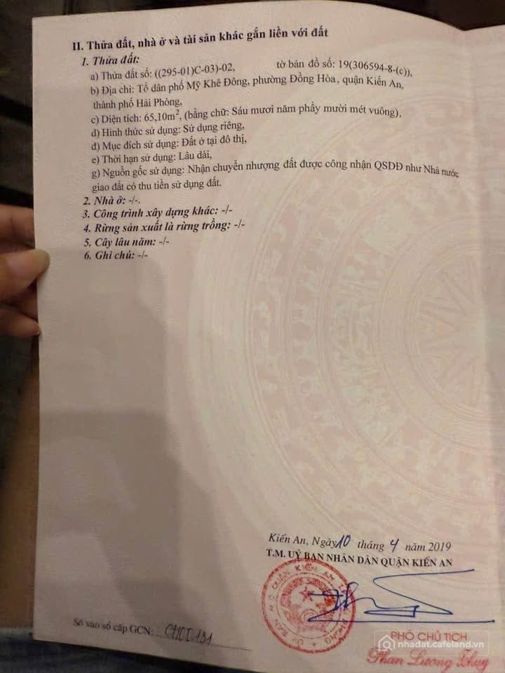 Bán đất thổ cư: Đất vàng Đồng Hòa - Ngay cửa dự án Golden Point, Hải Phòng
