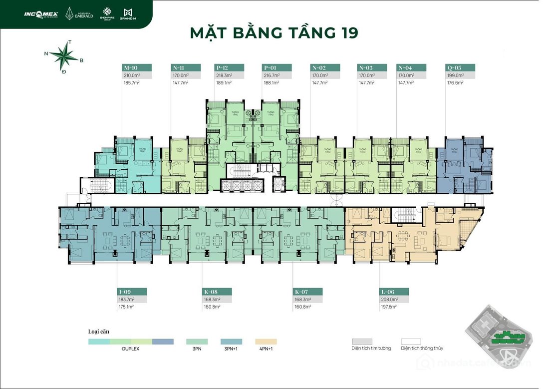 Bán căn hộ chung cư: Northern Emerald Long Biên - Căn hộ duplex 185m2 view sông 
