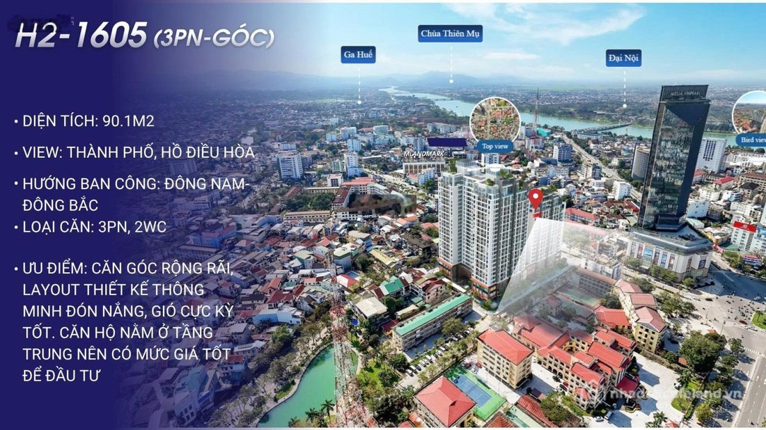 Bán căn hộ chung cư: Căn 3PN của Huế Heritage - hướng phong thuỷ đẹp , vị trí đắ