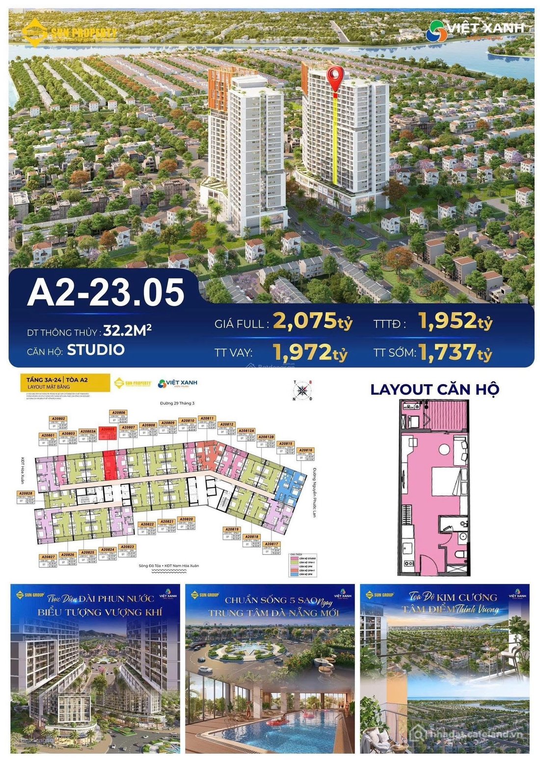 Bán căn hộ chung cư: 1.9 tỷ/căn sở hữu ngay căn hộ Cora Tower Sun Group - Hoà Xu