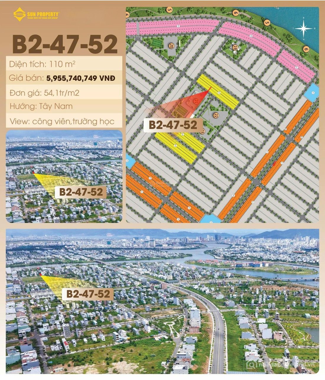 Bán đất thổ cư: Cặp đất vàng 220m² trung tâm Khu đô thị Hòa Xuân đối diện công v