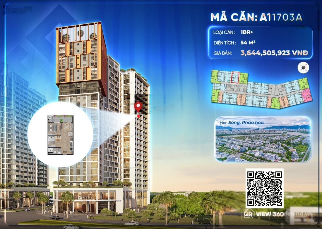 Bán căn hộ chung cư: Căn 1BR+ hiếm - mặt thoáng - view sông - pháo hoa - pháp lý