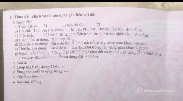 Bán đất thổ cư: Chính chủ cần bán lô đất 670m2 đường Chu Văn An Thị trấn Phù Mỹ,