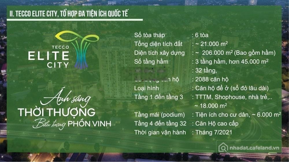 Bán căn hộ chung cư: Bán CH 2PN, 2WC, 66m2 tại Tecco Elite City, 2,2 tỷ, Thái Ng