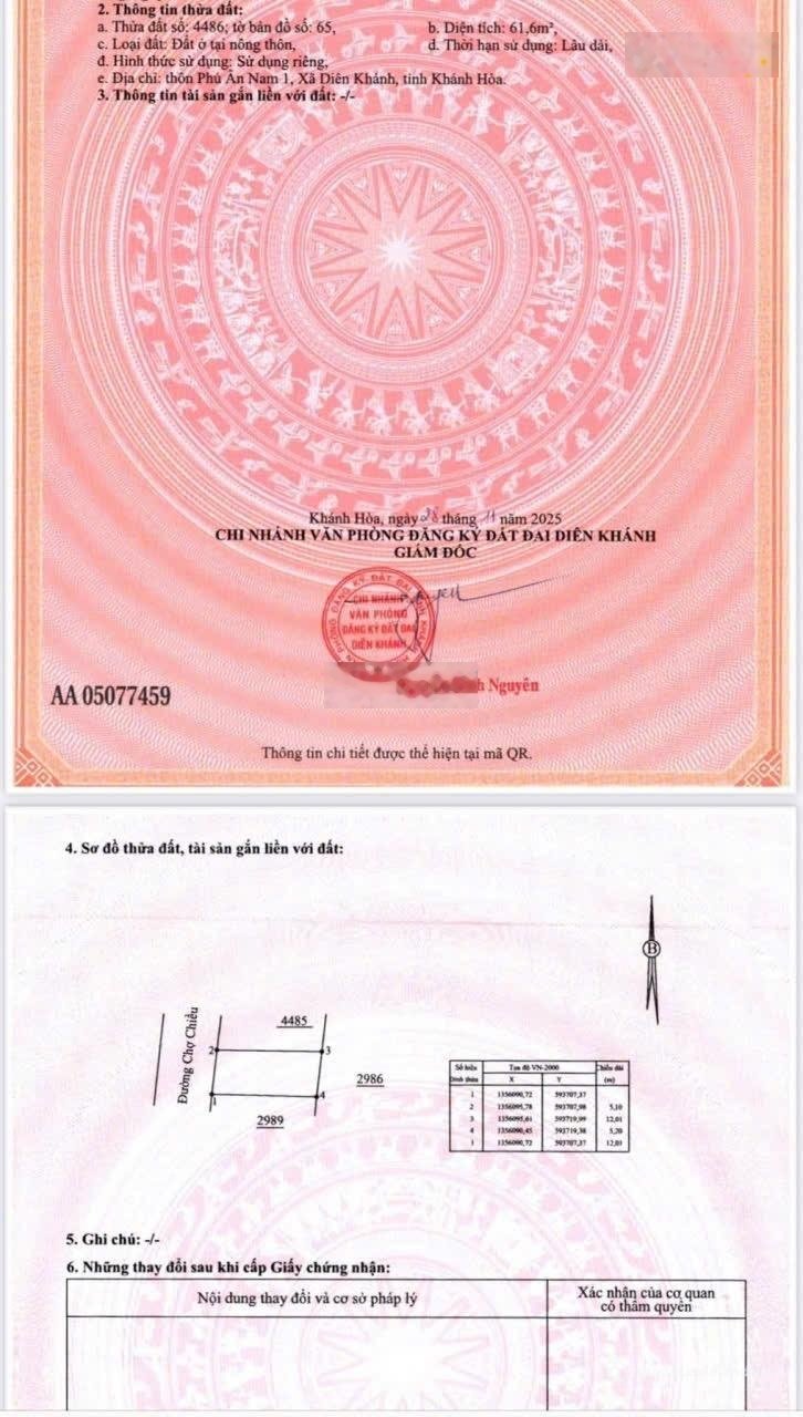 Bán đất thổ cư: Chủ gửi bán lô đất Diên An - Cạnh Khu Đô Thị Phú Ân Nam - Mặt Ti