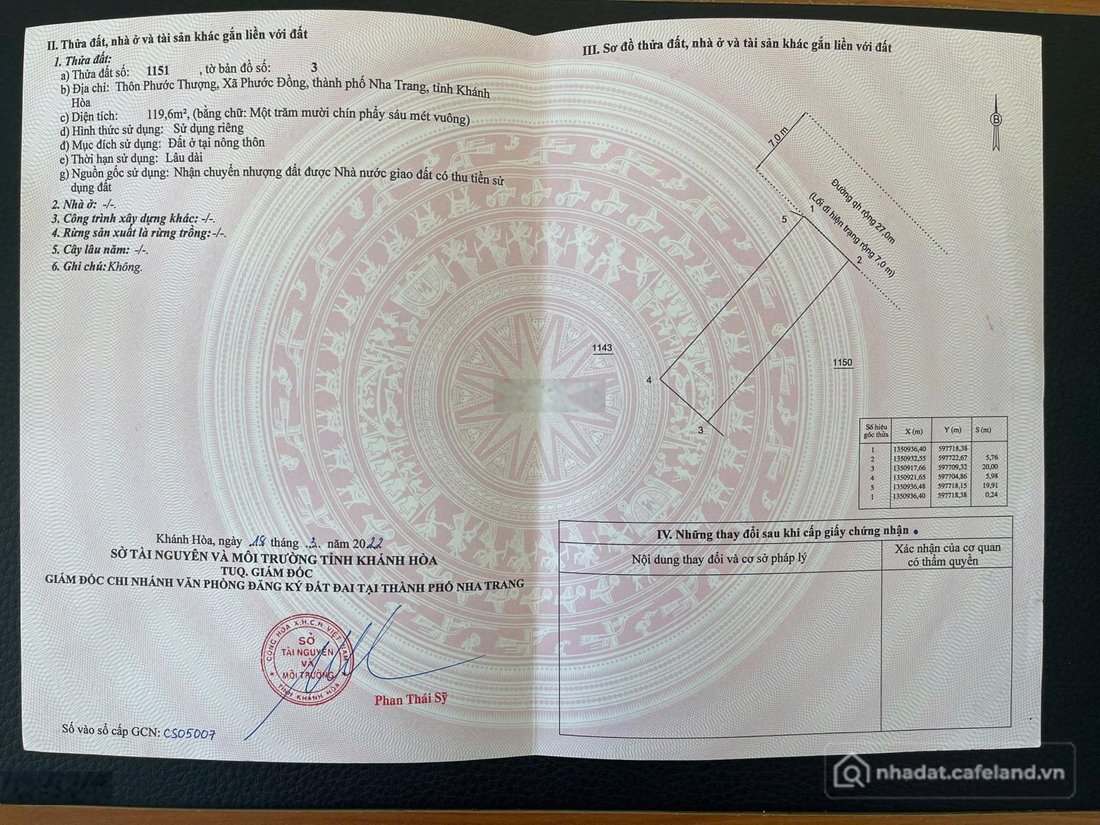 Bán đất thổ cư: Bán lô đất full thổ cư cách đường Phong Châu 20m 119.6m2 ngang 6