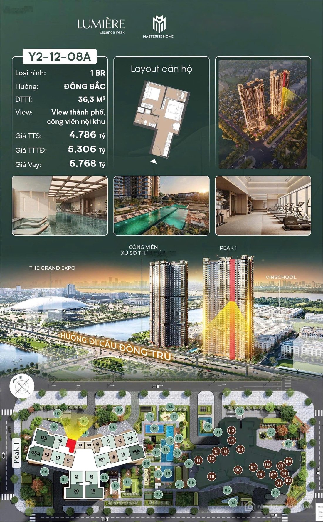 Bán căn hộ chung cư: Lumiere Essence Peak căn hộ 1 phòng ngủ, diện tích 37m2, gi