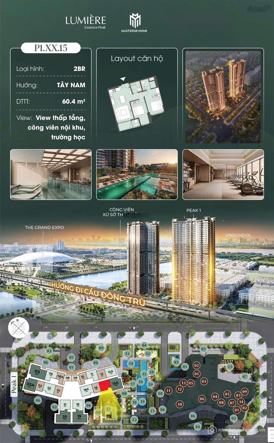 Bán căn hộ chung cư: Bán căn 3PN trục 15A tòa Lumiere Essence Peak view hồ đơn. 