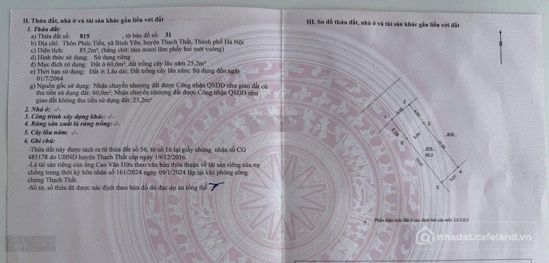 Bán đất thổ cư: 85,2m2 đất trục chính kinh doanh nhỉnh 3,6xty bình yên, di chuyể