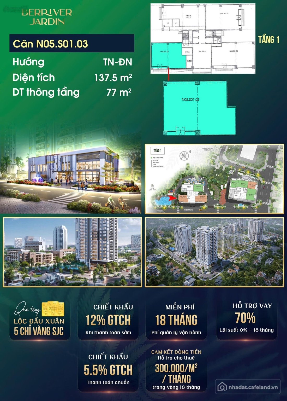 Bán căn hộ chung cư: Cần bán lô shop 80m2 giá 5tỷ Berriver Jardin