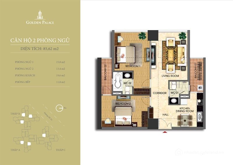 Bán căn hộ chung cư: Bán căn hộ chung cư Golden Palace, 7,5 tỷ, 86m2, 2PN, 2WC, 