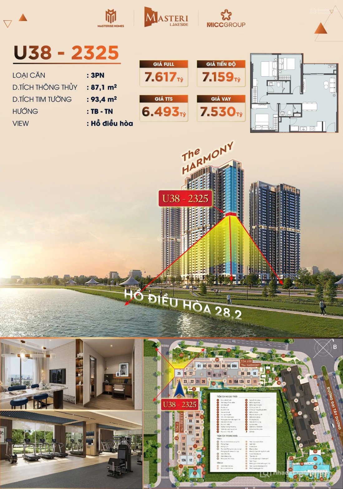 Bán căn hộ chung cư: Chủ nhà cần tiền bán gấp căn 3PN, Masteri Lakeside, giá 6.5