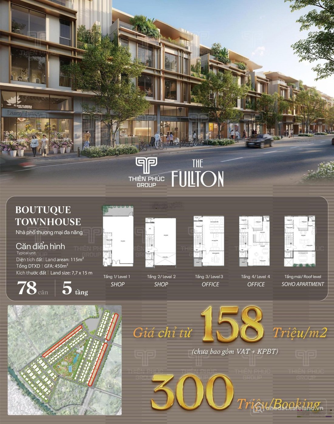 Bán nhà phố dự án: The Fullton Edition - Căn Townhouse SH1-29 - 168m2 căn góc, v